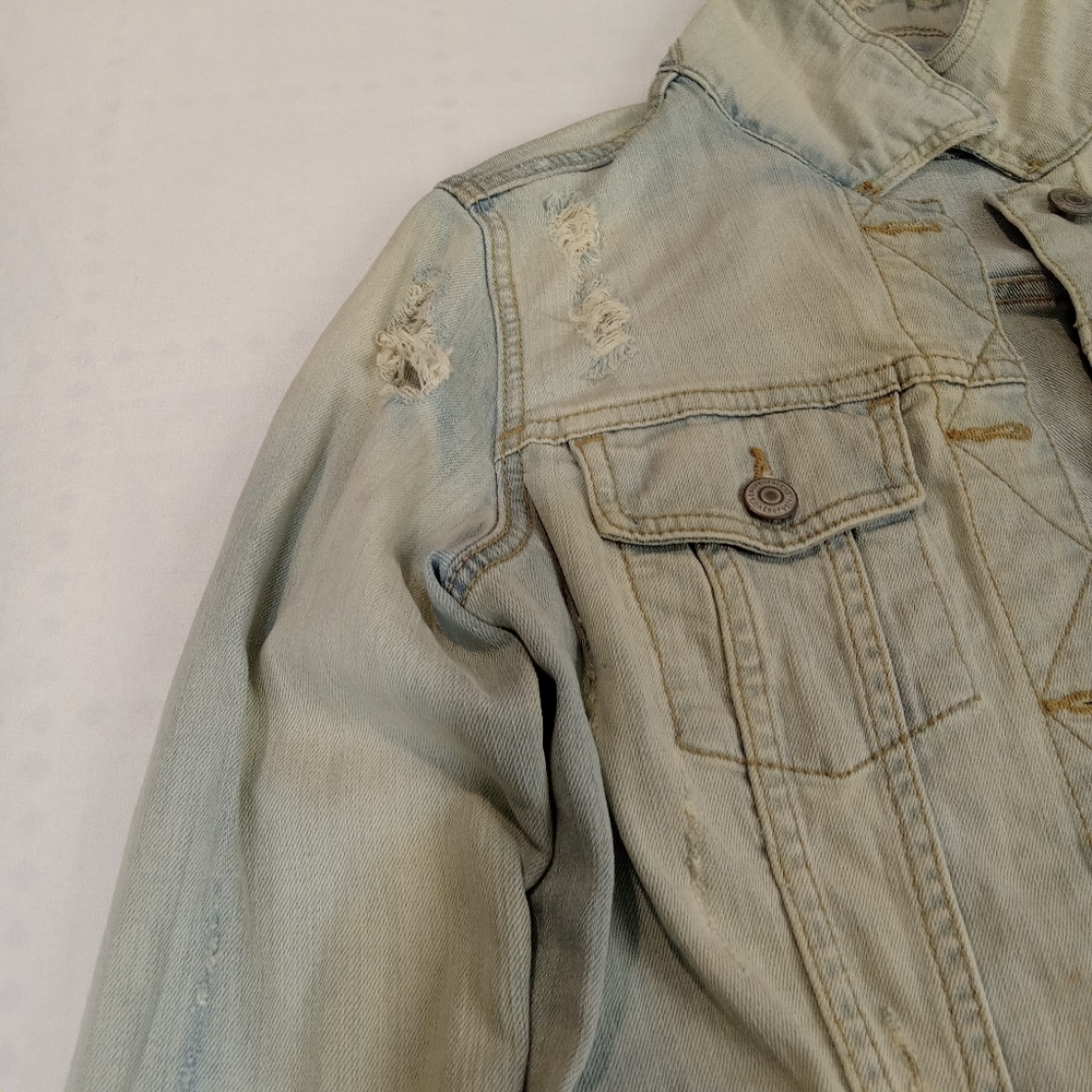 Aeropostale Women's Faded Blue Ripped Denim Jacket Size XS - Picture 7 of 16